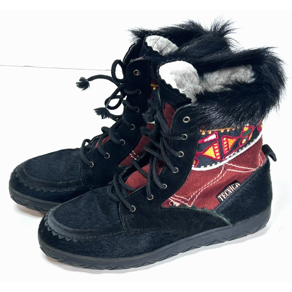 Vintage Tecnica Apres Ski Boots Made in Italy Fur and Suede Sz 39 Native Pattern